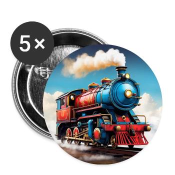 Bunte nostalgische Dampflokomotive - Buttons groß 56 mm (5er Pack) - Weiß - Vorne