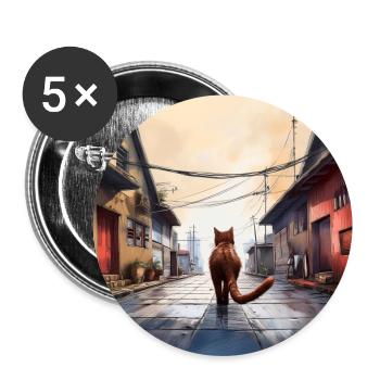 Chat de gouttière - Lot de 5 grands badges (56 mm) - blanc - Devant