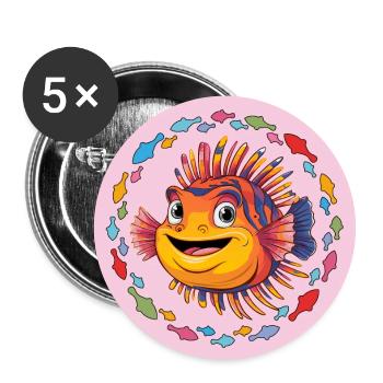 Funny lionfish in colorful fish circle - Buttons large 2.2''/56 mm (5-pack) - white - Front