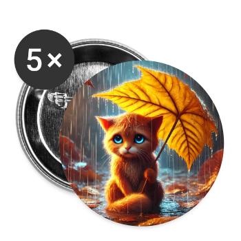 Traurige Katze im Regen im Herbst - Buttons groß 56 mm (5er Pack) - Weiß - Vorne