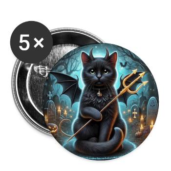 Chat noir ailé diabolique halloween - Lot de 5 grands badges (56 mm) - blanc - Devant