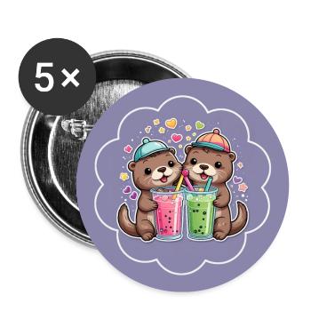 Deux drôles de loutres buvant de la limonade - Lot de 5 grands badges (56 mm) - blanc - Devant