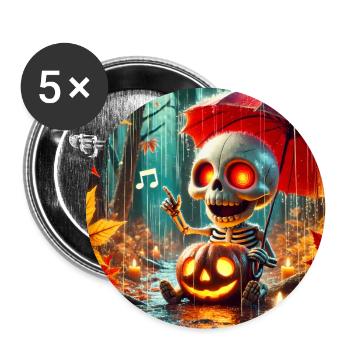 Niedliches Skelett mit roten Augen spielt Geige - Buttons groß 56 mm (5er Pack) - Weiß - Vorne