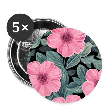 Pink floral pattern - Buttons large 2.2''/56 mm (5-pack) - white - Front