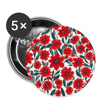 Red floral pattern - Buttons large 2.2''/56 mm (5-pack) - white - Front