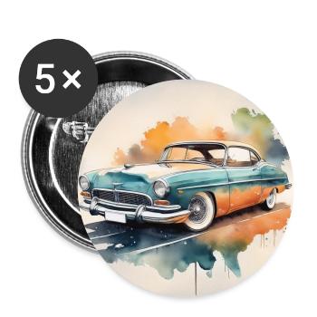 Classic Car Art with Watercolour Style - Buttons large 2.2''/56 mm (5-pack) - white - Front
