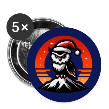 Drôle de petit hibou de Noël avec chapeau de Père Noël - Lot de 5 grands badges (56 mm) - blanc - Devant