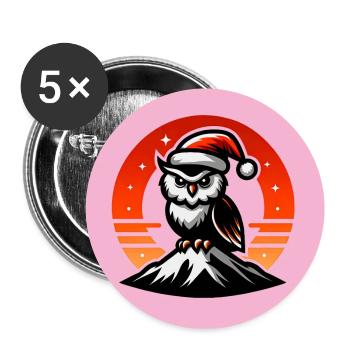 Lustige kleine Weihnachtseule mit Nikolausmütze - Buttons groß 56 mm (5er Pack) - Weiß - Vorne