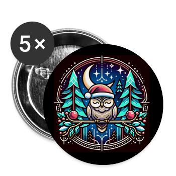 Cute owl with Santa hat sitting on a branch - Buttons large 2.2''/56 mm (5-pack) - white - Front