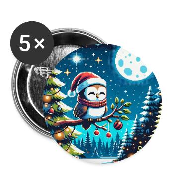 Cute owl with Santa hat sitting on a branch - Buttons large 2.2''/56 mm (5-pack) - white - Front