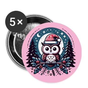 Kleine Weihnachtseule im Winterwald Weihnachtswald - Buttons groß 56 mm (5er Pack) - Weiß - Vorne