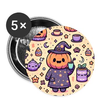 Lustiges Halloween Kürbis Muster - Buttons groß 56 mm (5er Pack) - Weiß - Vorne