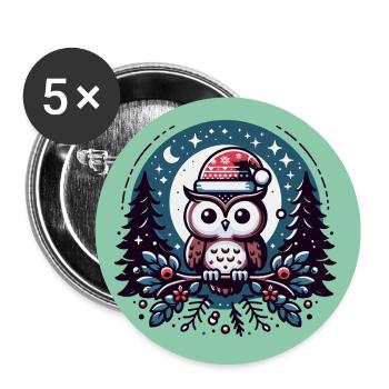 Kleine Weihnachtseule im Winterwald Weihnachtswald - Buttons groß 56 mm (5er Pack) - Weiß - Vorne