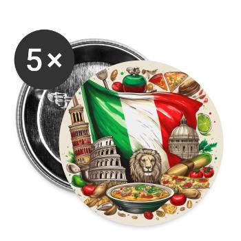 Italian Flag with Iconic Landmarks and Food Art - Buttons large 2.2''/56 mm (5-pack) - white - Front