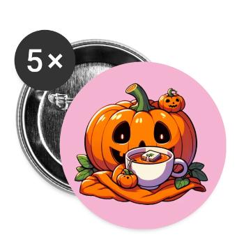 La citrouille d’Halloween boit une tasse de thé - Lot de 5 grands badges (56 mm) - blanc - Devant