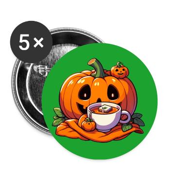 La citrouille d’Halloween boit une tasse de thé - Lot de 5 grands badges (56 mm) - blanc - Devant
