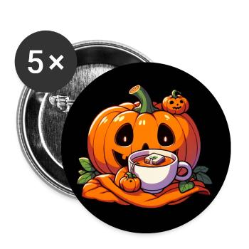 La citrouille d’Halloween boit une tasse de thé - Lot de 5 grands badges (56 mm) - blanc - Devant
