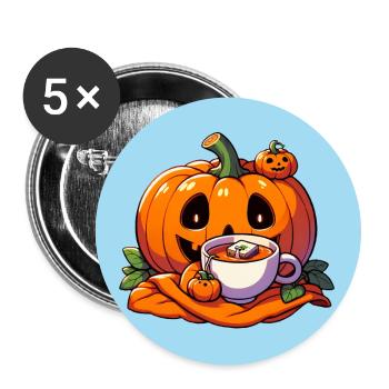 La citrouille d’Halloween boit une tasse de thé - Lot de 5 grands badges (56 mm) - blanc - Devant