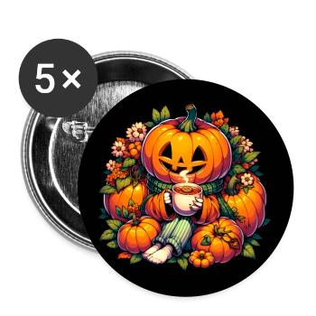 Citrouille d’Halloween avec écharpe boire du thé - Lot de 5 grands badges (56 mm) - blanc - Devant