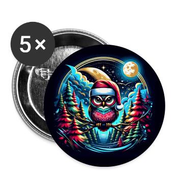 Süße Eule mit Nikolausmütze im Weihnachtswald - Buttons groß 56 mm (5er Pack) - Weiß - Vorne