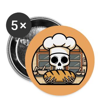 Skull mit Bäckermütze mit Brot - Buttons groß 56 mm (5er Pack) - Weiß - Vorne