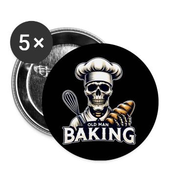 Old Man Baking Skull mit Bäckermütze mit Brot - Buttons groß 56 mm (5er Pack) - Weiß - Vorne