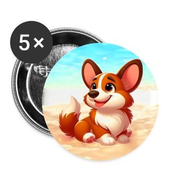 Corgi 3 - Buttons groß 56 mm (5er Pack) - Weiß - Vorne