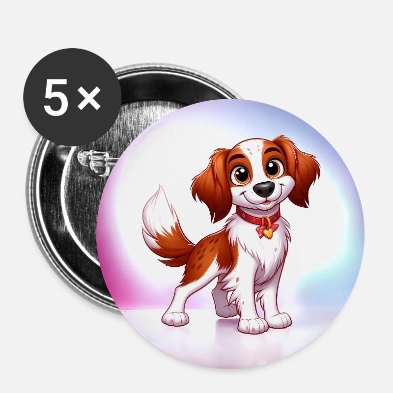 Bretagne Spaniel 4 - Buttons groß 56 mm (5er Pack) - Weiß