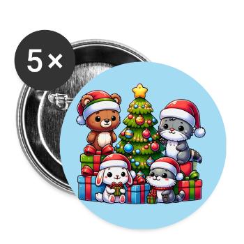 Teddy, Otter, Rabbit with Christmas Tree - Buttons large 2.2''/56 mm (5-pack) - white - Front