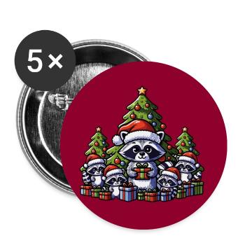 Raccoon family with Christmas tree and gifts - Buttons large 2.2''/56 mm (5-pack) - white - Front
