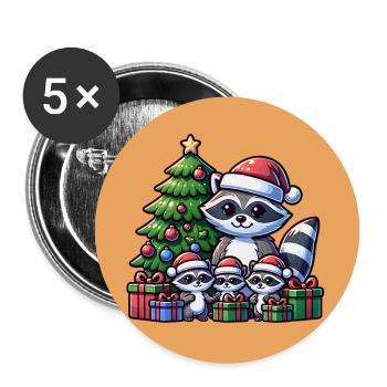 Raccoon family with Christmas tree and gifts - Buttons large 2.2''/56 mm (5-pack) - white - Front