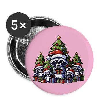 Raccoon family with Christmas tree and gifts - Buttons large 2.2''/56 mm (5-pack) - white - Front