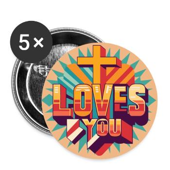 Jesus loves you - Buttons large 2.2''/56 mm (5-pack) - white - Front