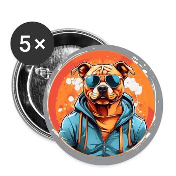 Cool Staffordshire Terrier with Sunglasses - Buttons large 2.2''/56 mm (5-pack) - white - Front