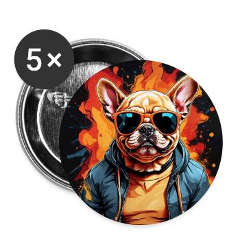 Französische Bulldogge Frenchie mit Sonnenbrille - Buttons groß 56 mm (5er Pack) - Weiß - Vorne