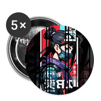 Ver.2 - Cyborg Japan rouge bleu kanji - Lot de 5 grands badges (56 mm) - blanc - Devant