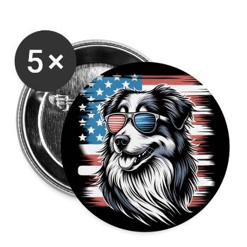 Berger australien avec drapeau américain - Lot de 5 grands badges (56 mm) - blanc - Devant