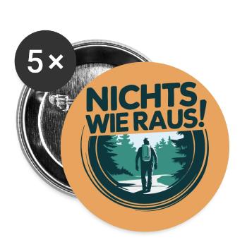 Nichts wie raus - in die Natur - Wandern - Buttons groß 56 mm (5er Pack) - Weiß - Vorne