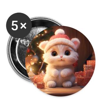 Festliche Mieze im Weihnachtszauber - Buttons groß 56 mm (5er Pack) - Weiß - Vorne