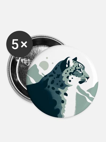 Schneeleopard - Buttons groß 56 mm (5er Pack) - Weiß