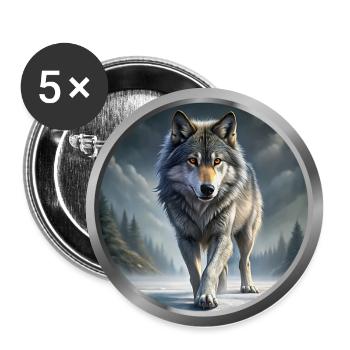 Wolf Animal - 1 - Buttons large 2.2''/56 mm (5-pack) - white - Front
