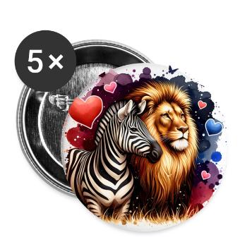 Leo and Zebra Love and Friendship - Buttons large 2.2''/56 mm (5-pack) - white - Front