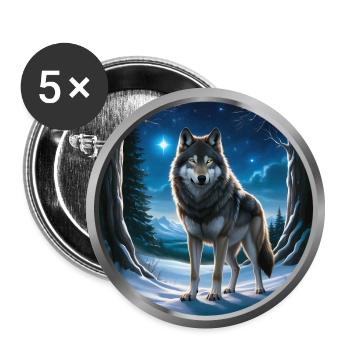 Wolf Animal - 3 - Buttons large 2.2''/56 mm (5-pack) - white - Front