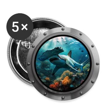 Shark Animal - 2 - Buttons large 2.2''/56 mm (5-pack) - white - Front