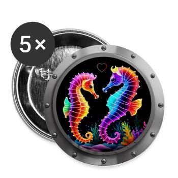 Seahorses in love neon - Buttons large 2.2''/56 mm (5-pack) - white - Front