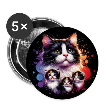 Maman chat avec chatons - Lot de 5 grands badges (56 mm) - blanc - Devant