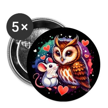 Eule und Maus in Frieden Freundschaft Liebe - Buttons groß 56 mm (5er Pack) - Weiß - Vorne