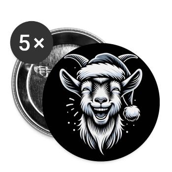 Drôle de chèvre de Noël avec chapeau de Père Noël - Lot de 5 grands badges (56 mm) - blanc - Devant