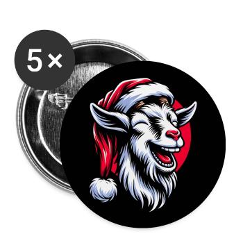 Drôle de chèvre de Noël avec chapeau de Père Noël - Lot de 5 grands badges (56 mm) - blanc - Devant