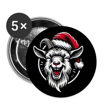 Drôle de chèvre de Noël avec chapeau de Père Noël - Lot de 5 grands badges (56 mm) - blanc - Devant
